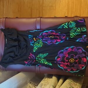 Black dress with neon flowers